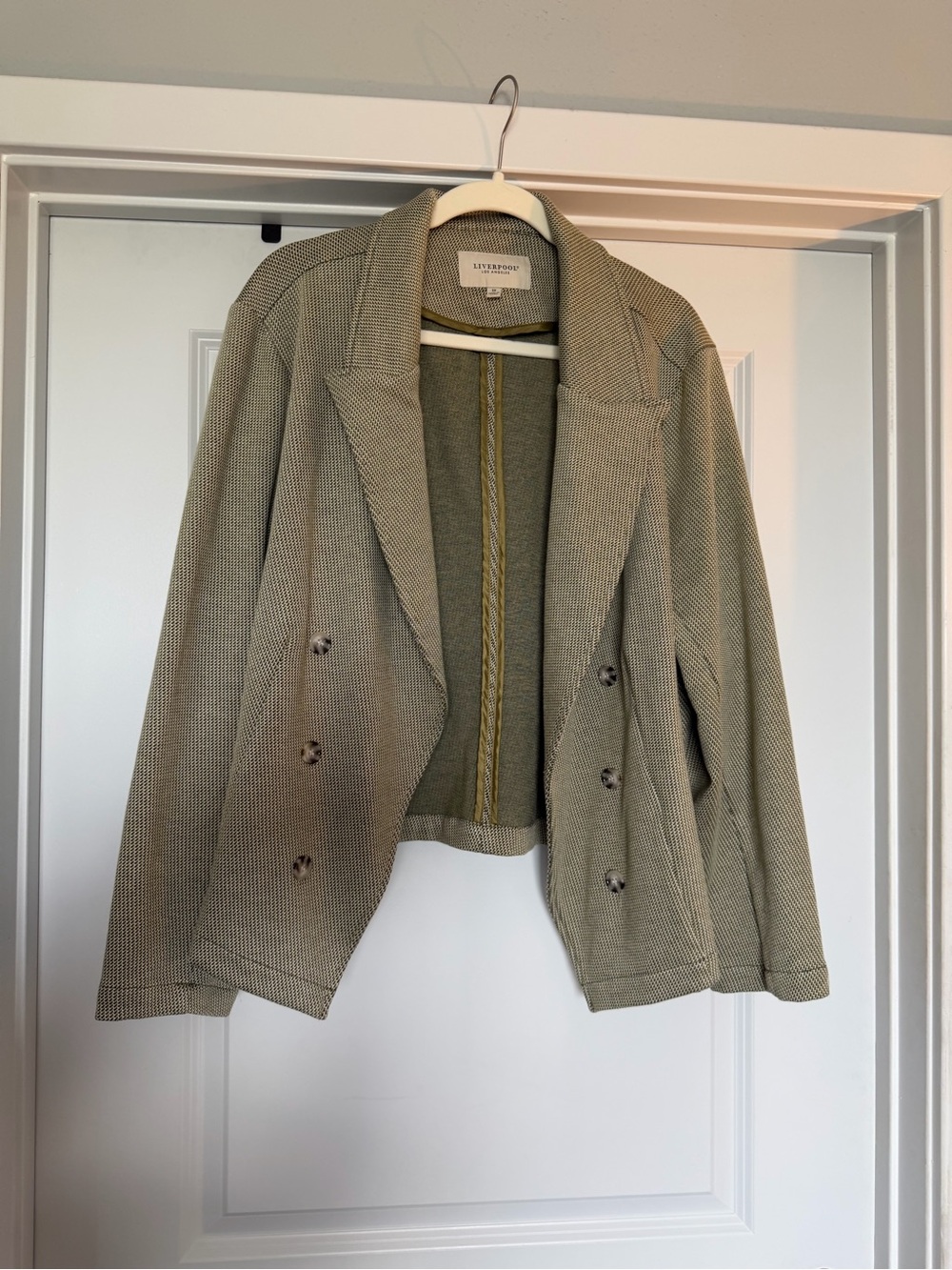 Liverpool Los Angeles Birdseye Double Breasted Blazer 3X Artichoke Cream